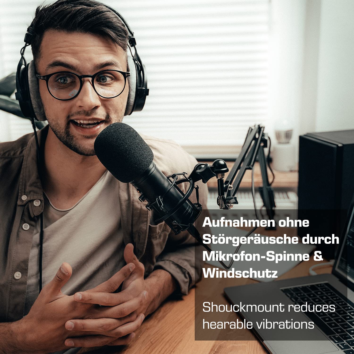 DOCKIN® MP2000 Microfono USB da studio per computer, PC e Mac, microfono Podcast con supporto e ragno per la registrazione vocale e strumentale, microfono per streaming e podcasting con luci LED