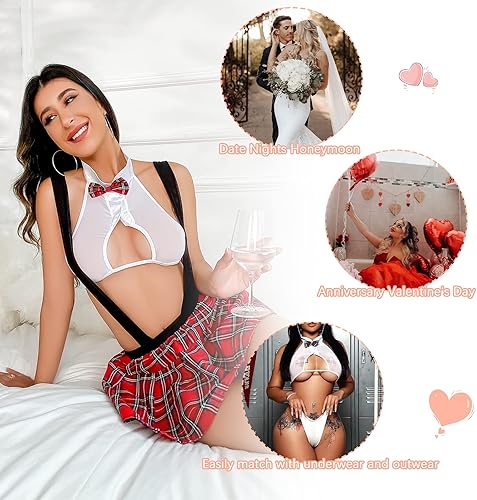 Miniatura 2 de Conjunto de lencería para mujer colegiala, lencería de Navidad. Lencería para juego de roles, estudiante sexy, trajes crop top, camisa, mini falda