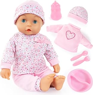 Bayer Design: My First Lisa - 14" Baby Doll, Pink & Heart Long-Sleeve Outfit, Soft Body, Sleepy Eyes, Feeding Accessories, Extra Shirt, Toddlers 18mo+