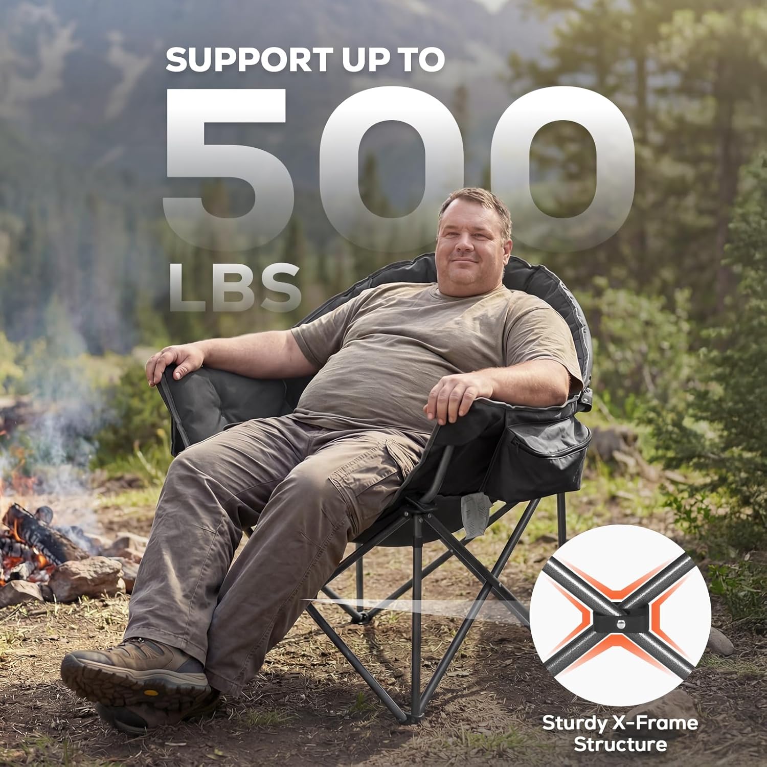 Romswi 2-Pack Heated Oversized Camping Chairs for Adults, Heavy Duty 500lbs Folding Chair with 3-Level Heating (Power Bank Not Included), Portable Padded Lawn Chairs with Cup Holder, Black&Gray - Image 7