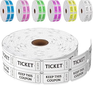 Fluorescence Raffle Tickets Double Roll 2000 Tickets White 50/50 Tickets for Events, Entry, Class Reward, Fundraiser & Prizes