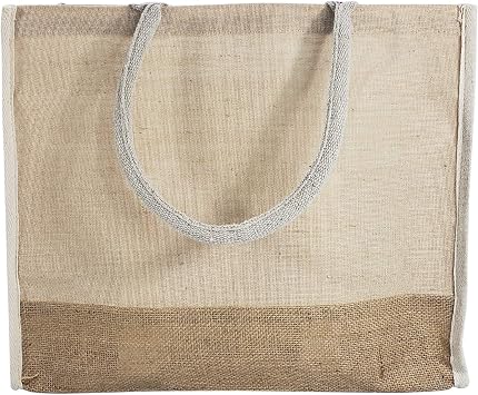 Reusable Jute Canvas Tote Bags w/Full Gusset Laminated Interior Hessian Burlap Bags for Work, School, Shopping, Daily Use, Natural, Set of 6 - Large 15.5" x 13.75" x 6"