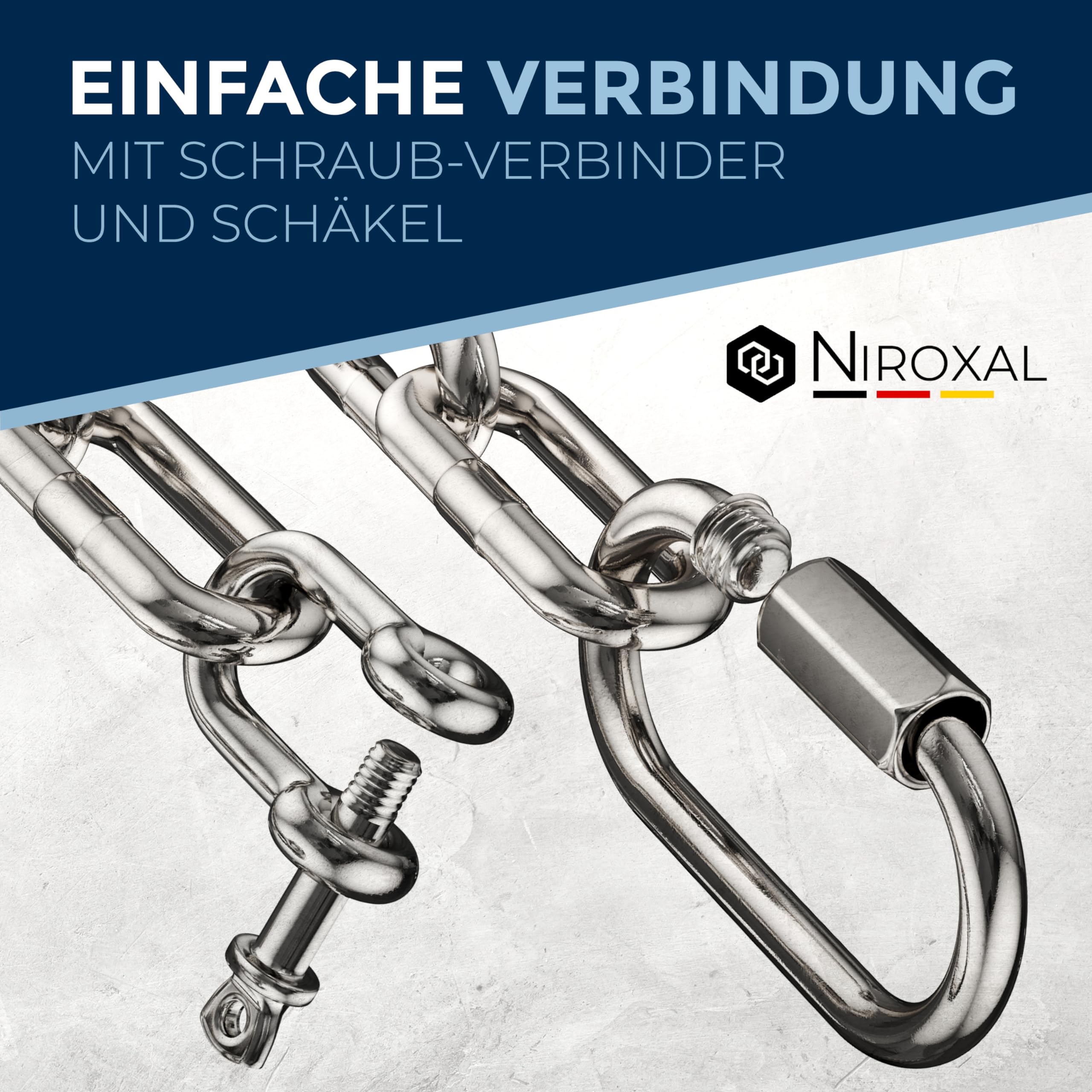 Kit Catena Inox V4A Ø 5 mm – 25 cm (0,25 m) – Set da 1 (1 Catene + 2 Connettori + 2 Grilli) – Carico 900 kg – Uso Marino, Amaca, Boxe