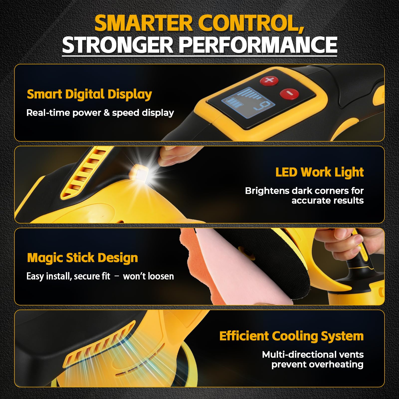 Pulidora inalámbrica para automóvil Dewalt, kit de pulidor orbital portátil sin escobillas de 6 pulgadas, 6 velocidades variables 6000 RPM para detalles automáticos, depilación, eliminación de