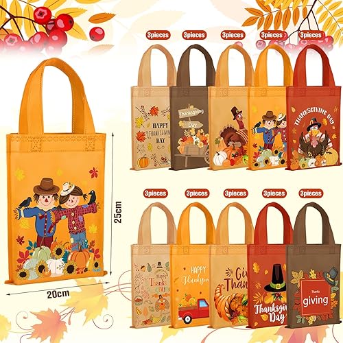 Miniatura 3 de Abbylike 30 bolsas de regalo para el día de Acción de Gracias, bolsas de regalo de otoño no tejidas, bolsas de regalo de fiesta de Acción de Gracias