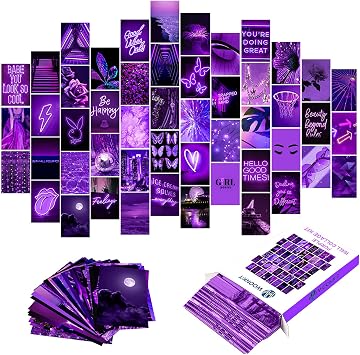 WOONKIT Purple Wall Collage Kit - Aesthetic Pictures, Wall Decor for Bedroom, Room Decor for Teen Girls, 50PCS 4x6 INCH