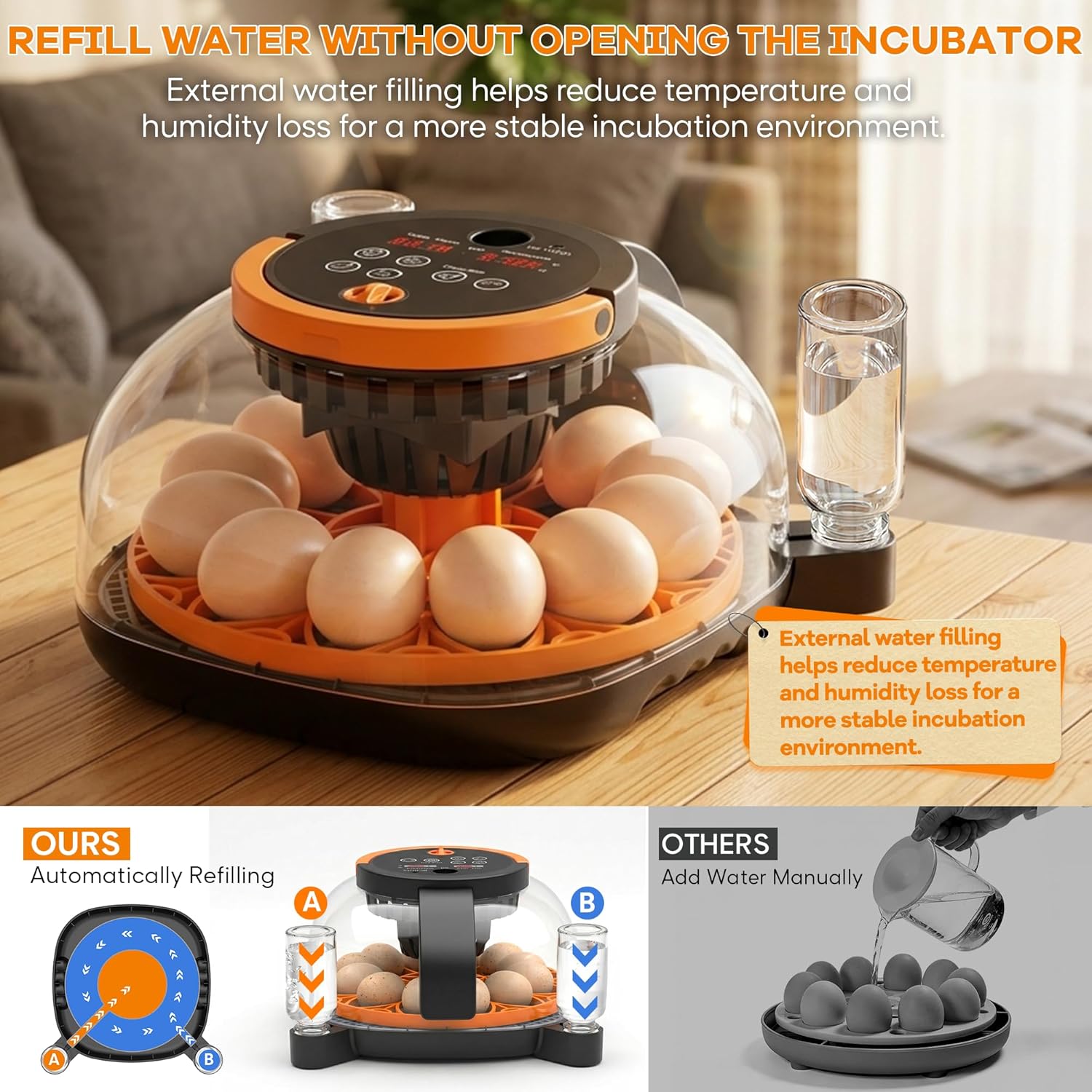 WiFi Egg Incubator with 1080P Camera, App Control, Automatic Turning & Water Filler for Hatching Eggs with Candler, Smart Incubator for 6-12 Chicken, Quail, Pigeon Eggs
