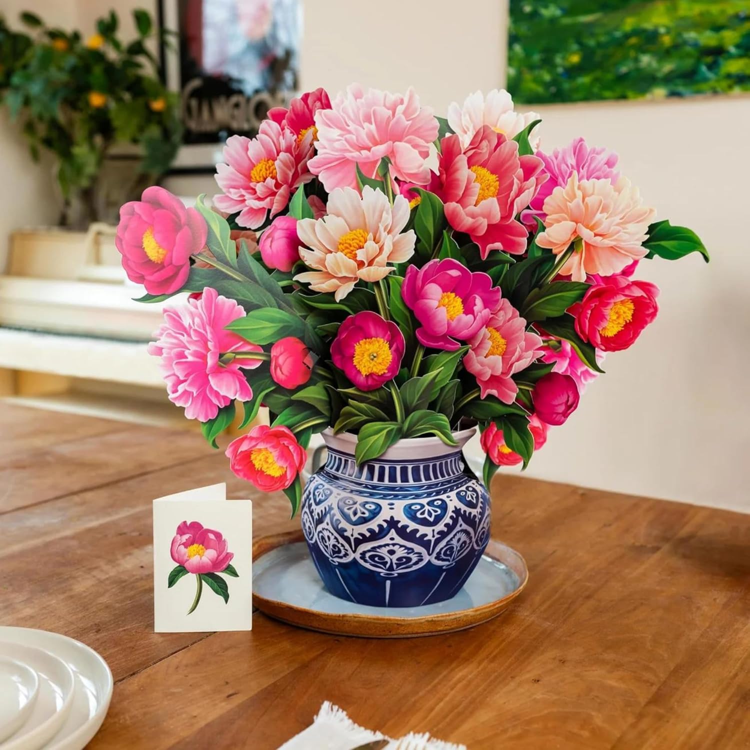Freshcut Paper Pop Up Cards, Grande Peony Paradise, 18 Inch Life Sized Forever Flower Bouquet 3D Popup Greeting Card, Birthday Cards, Thank You Card, Blank Notecard & Envelope