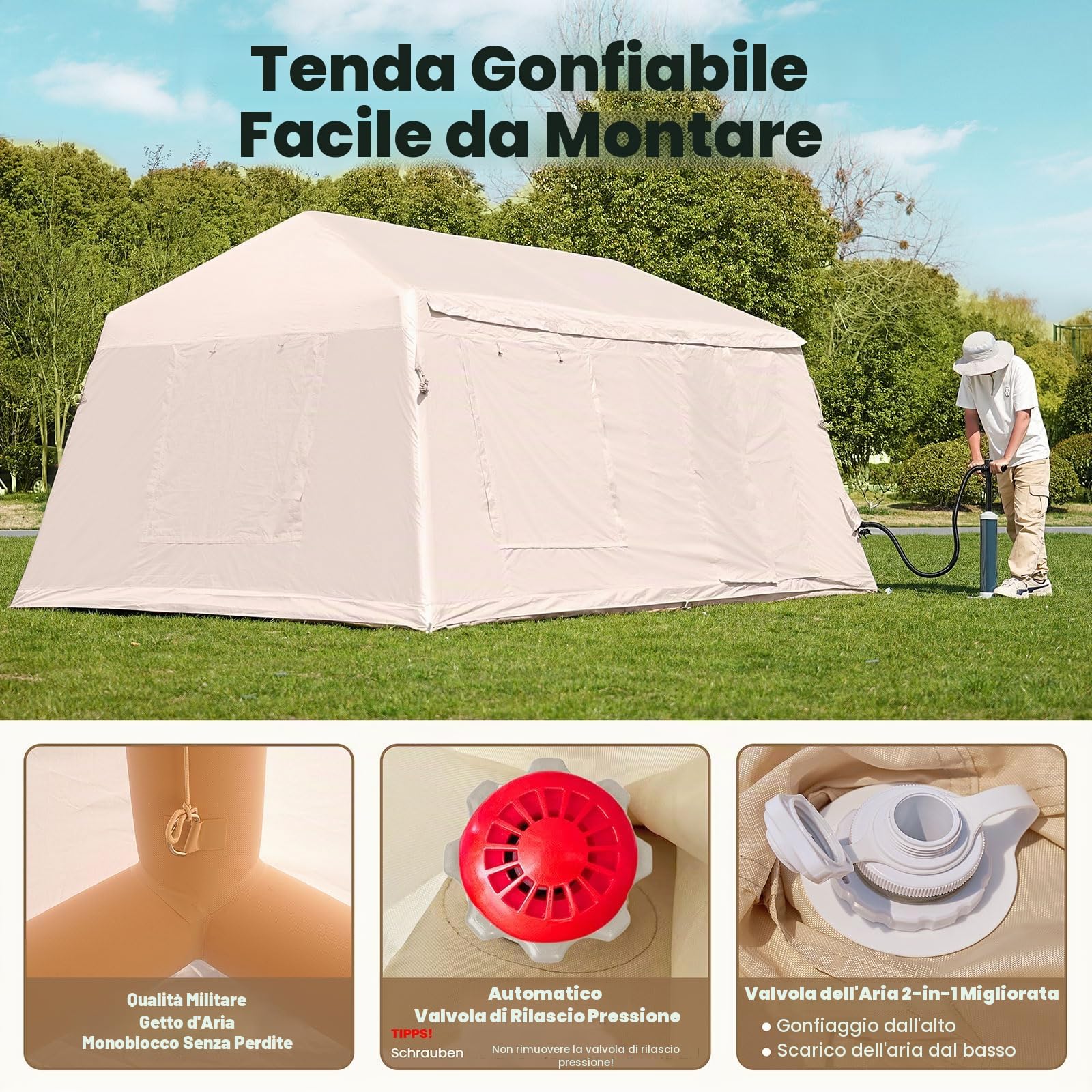 Ytaoeo Tenda Gonfiabile per Campeggio Outdoor Tenda per 2-4 persone con pompa ad aria, apertura del camino, tenda gonfiabile in tessuto Oxford impermeabile