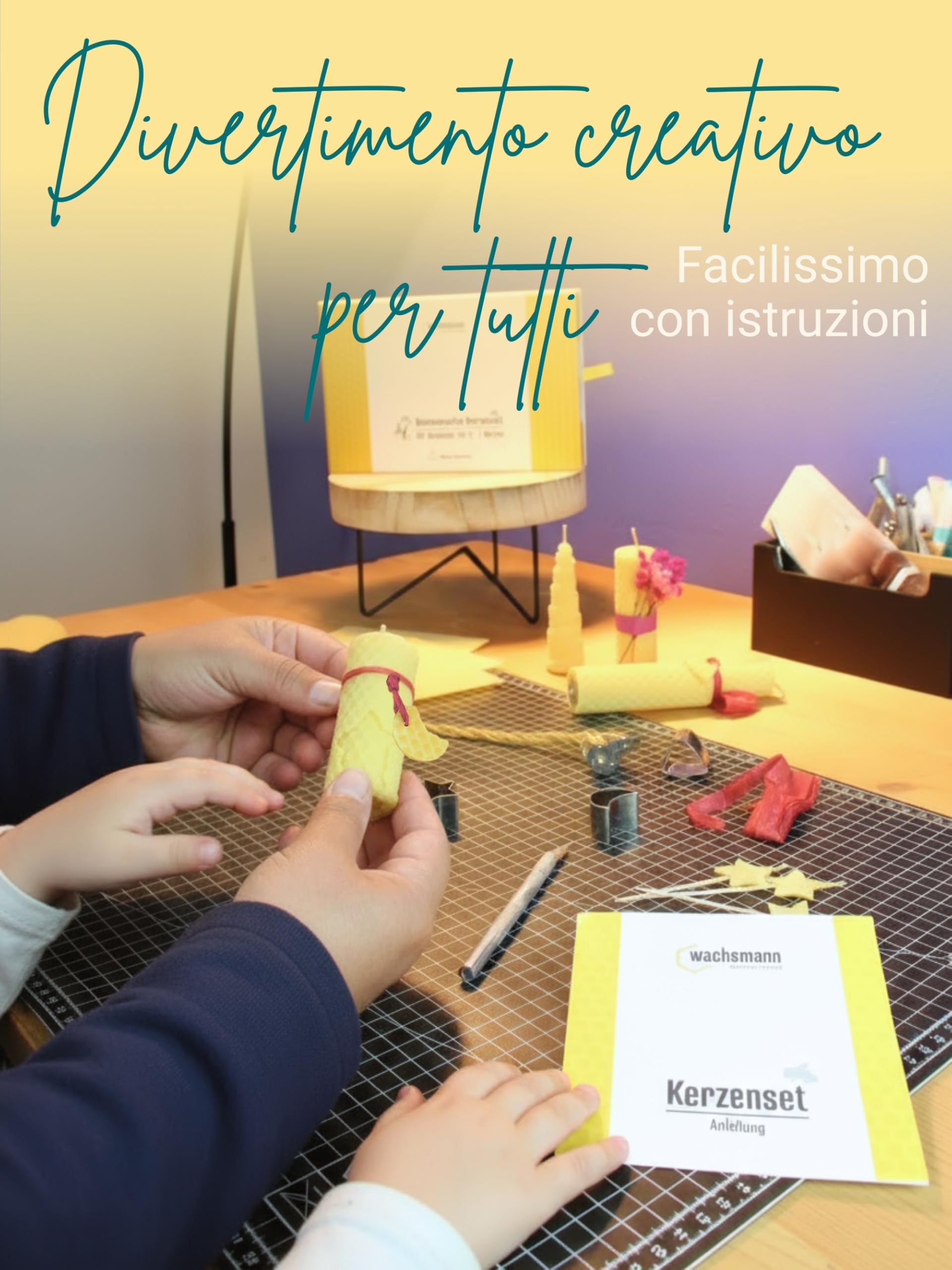 Wachsmann Set fai da te per candele in cera d’api, realizza 10 candele naturali, kit creativo colorato per bambini e adulti, lastre e stoppini inclusi, prodotto in Germania