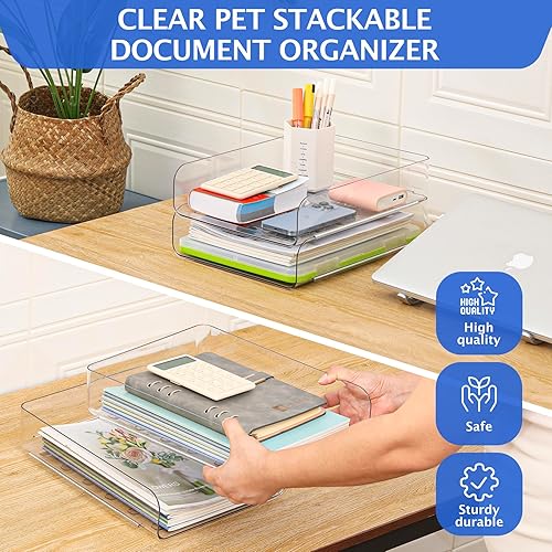 Miniatura 4 de Juego de 2 bandejas de escritorio para cartas, organización y almacenamiento de oficina, bandeja transparente de PET, organizador de documentos