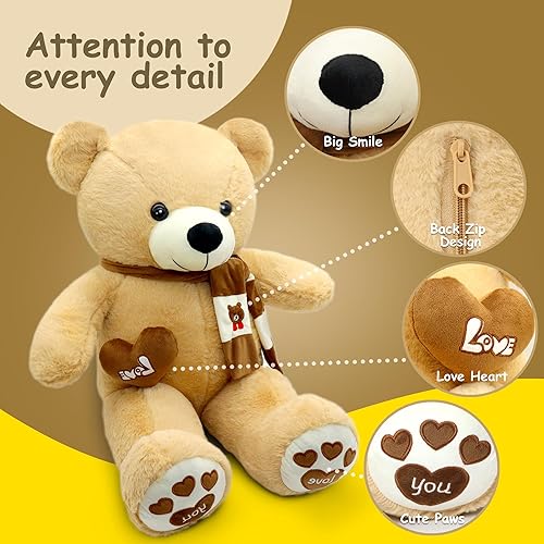 Miniatura 5 de Gudisi Oso de peluche para el día de San Valentín, animal de peluche gigante de 31 pulgadas con bufanda y corazón de amor, regalo para el día de San