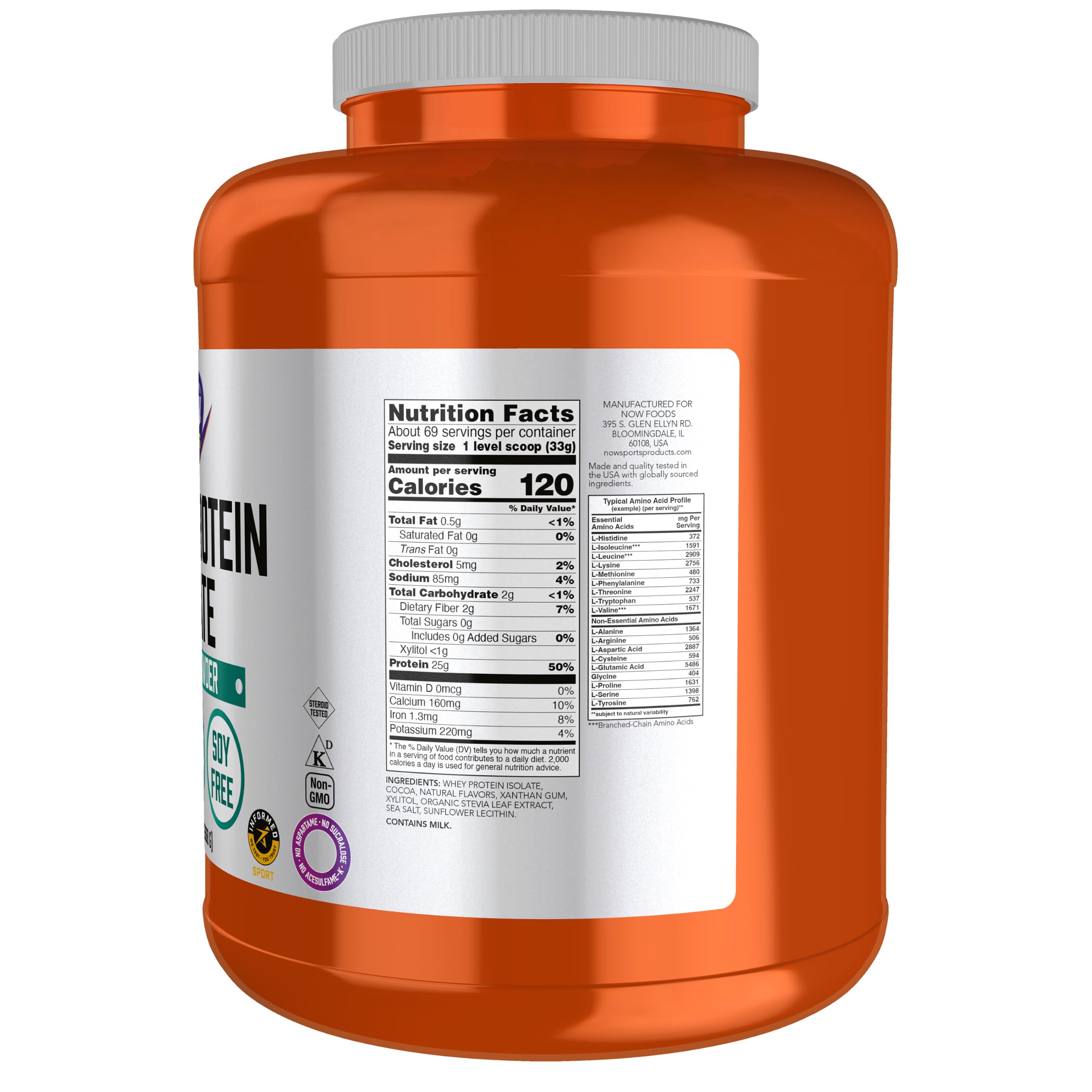 NOW Sports, Whey Protein Isolate 25 g With BCAAs, Chocolate Flavor, 5 lbs — Amazon image 2