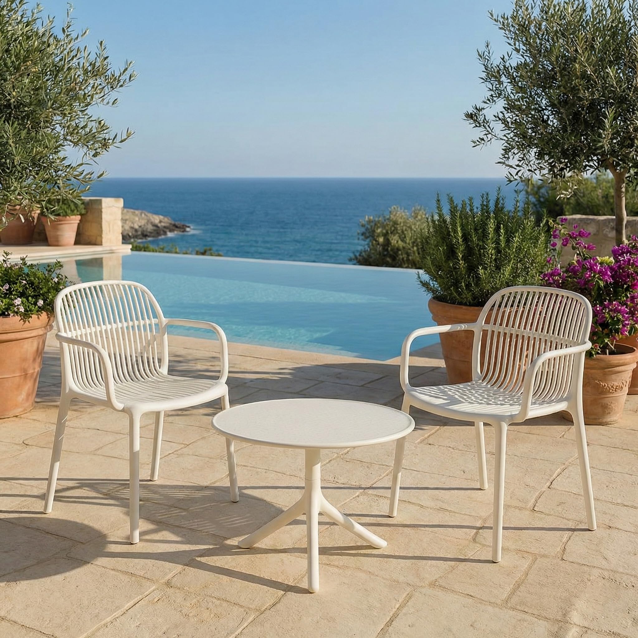 Brigros - Tavolo Rotondo in Polipropilene Resistente ai Raggi UV da Giardino e Balcone, Bianco, 60x60x41 cm
