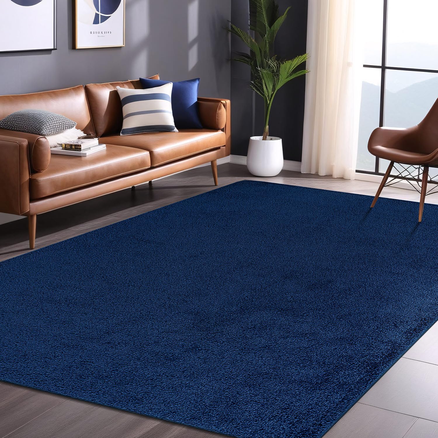 Luul Home Non Slip Solid Area Rug Navy 6x9 Rubber Back Soft Rugs for Living Room Kitchen Bedroom and Hallway Stain Resistant Washable Easy Cleaning