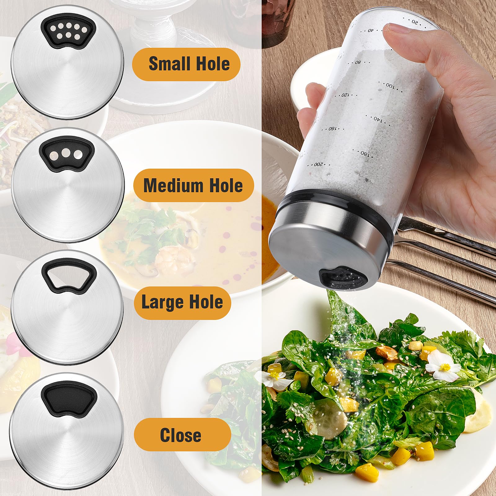 Gjinxi Salière et poivrière avec trous de versement réglables, shaker d'assaisonnement en verre transparent, shaker d'assaisonnement résistant à l'humidité, distributeur d'épices pour la saison, les