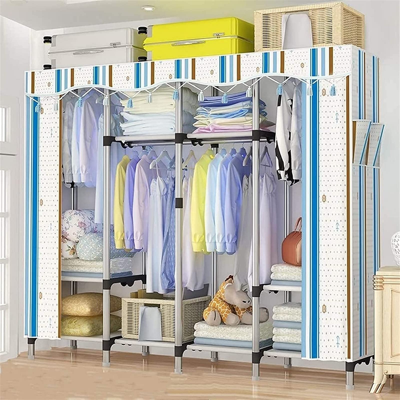 Armoire portative en tissu avec penderie et tube en acier renforcé
