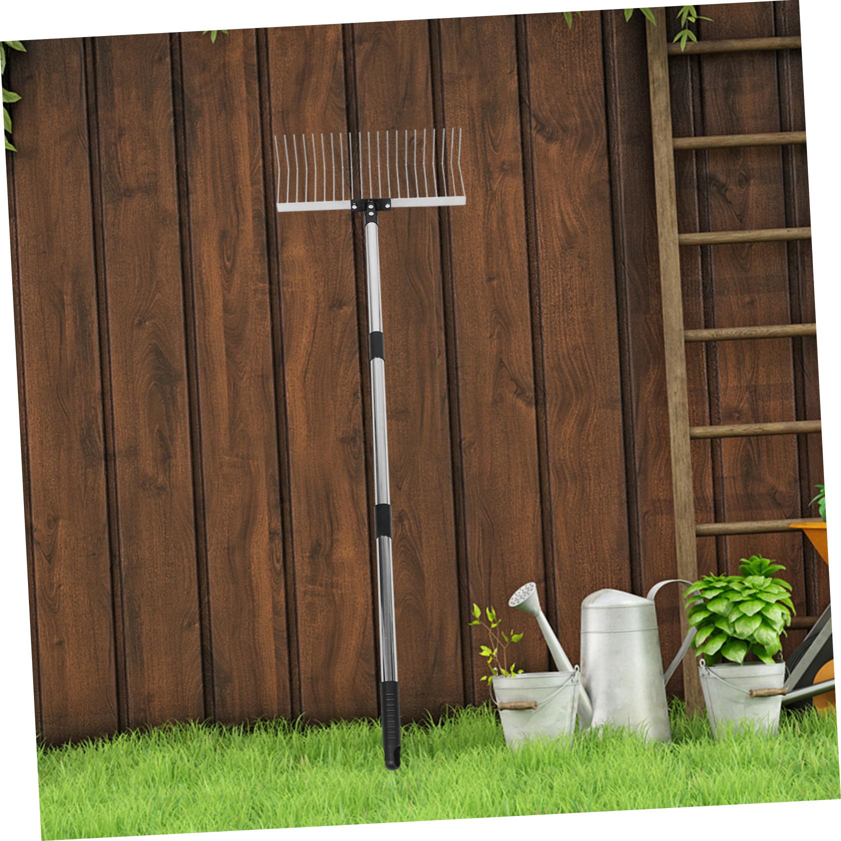 DOITOOL Rastrillo de Jardín de Metal con Mango de Acero Inoxidable Resistente para Aflojar la Tierra Recolectar Nivelar el Césped Jardines y Parterres