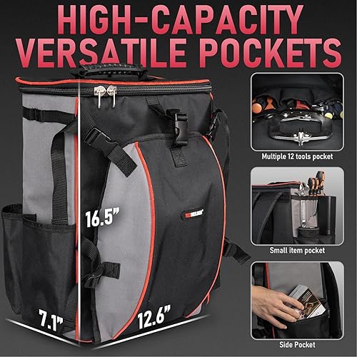 Miniatura 3 de YESWELDER Mochila de soldadura, bolsa de herramientas de soldadura profesional de gran capacidad con casco, bolsa de soldador multiusos resistente