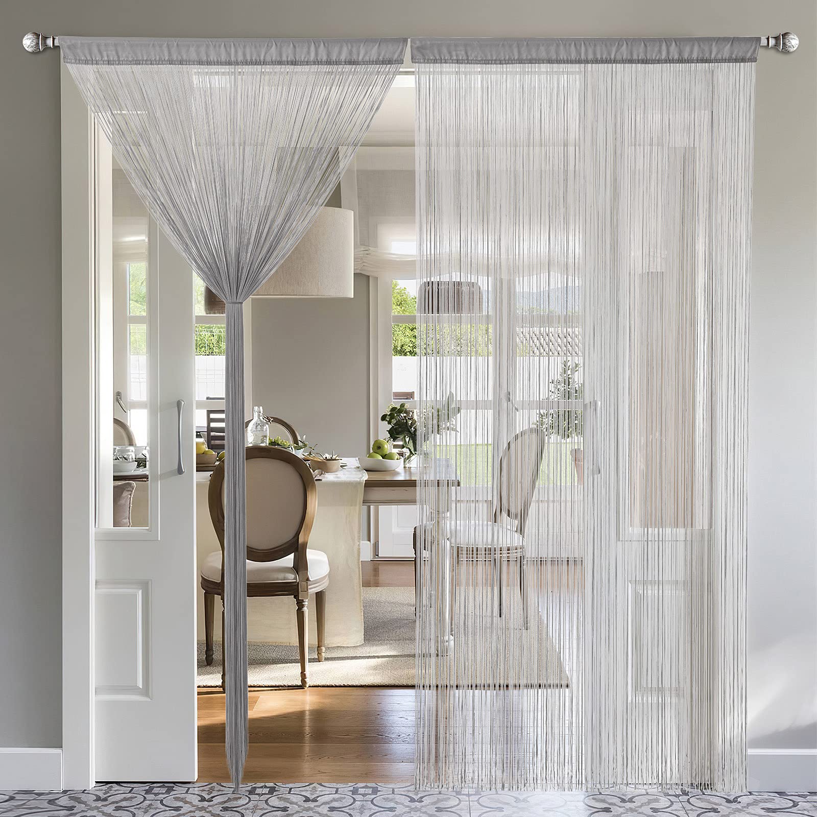 MIULEE Tenda a Filo Tende per Porta Tenda con Perline Protezione contro gli Insetti Il Design del Palo per Divisorio per Finestre, Balcone, Camera da Letto, Matrimonio, 90 cm x 245 cm Grigio