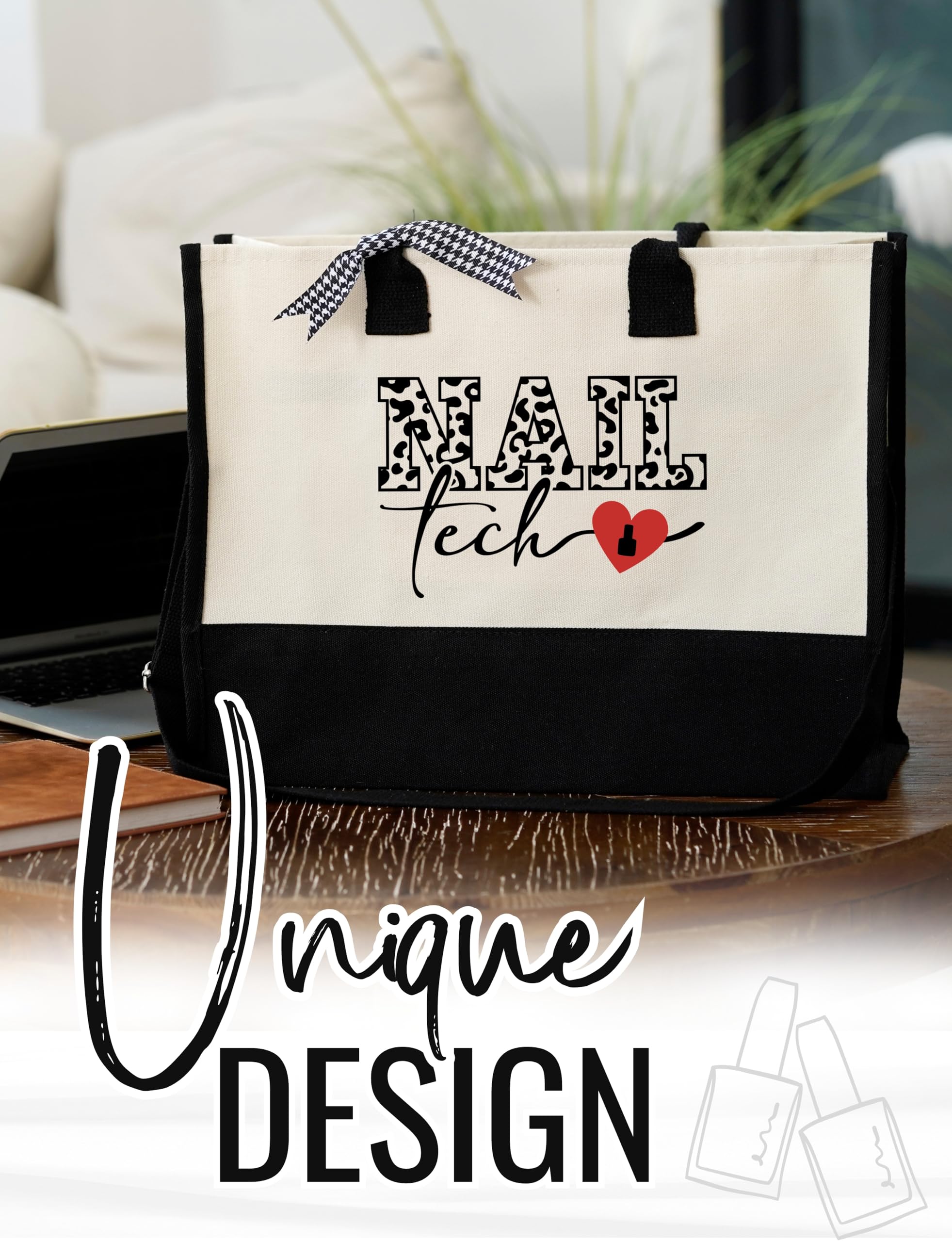 InnoBeta Nail Tech Gifts, Canvas Tote Bag with Top Zipper Closure and Shoulder Strap for Birthday, Christmas and Every Special Occasion