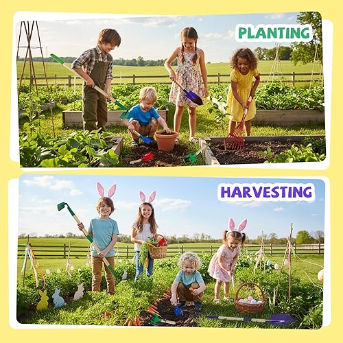 Miniatura 2 de Juego de 9 herramientas de jardinería para niños, juguetes con pala, rastrillo, azada y rastrillo de hojas para jugar al aire libre, juguetes