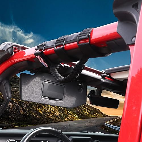 Miniatura 5 de Bestaoo 4 asas de agarre de barra antivuelco para Jeep Wrangler CJ YJ TJ JK JL y Gladiator JT 1955-2024, cuerda de paracaídas premium, hebilla de