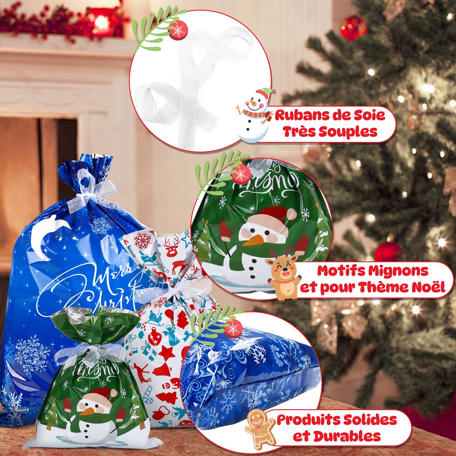 24 Sacchetti Regalo Di Natale Con Cordoncino – Misure Extra Large, Medium E Piccole, In Alluminio Alimentare