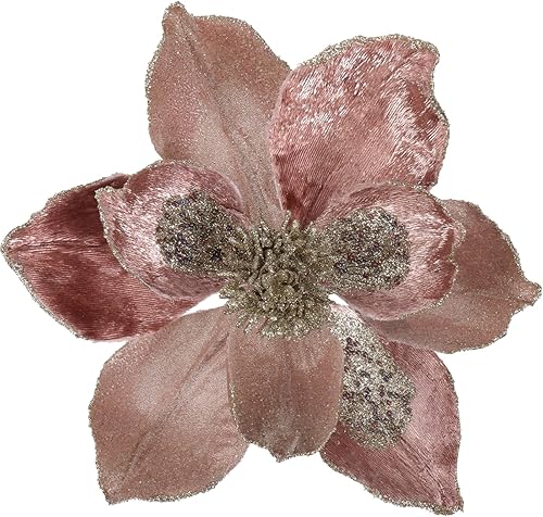 Briful Juego de 3 flores artificiales gigantes de 10 pulgadas con purpurina de magnolia con tallos largos para decoración navideña del árbol de