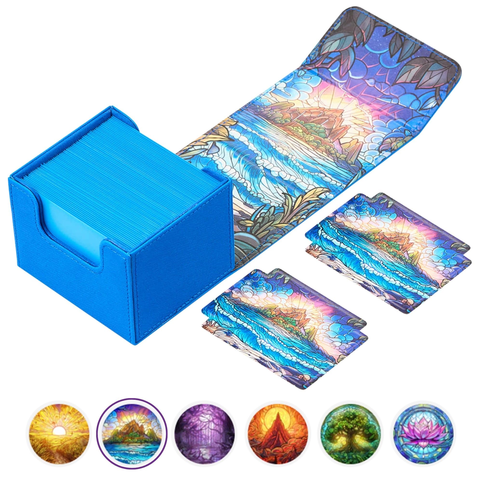 Arcane Fortress MTG Deck Box – Commander Deck Box for 120 Sleeved Cards with Art Interior – Leather Dividers, Nano-Fiber Exterior, Magnetic Closure – Perfect for Magic: The Gathering, TCG - Blue