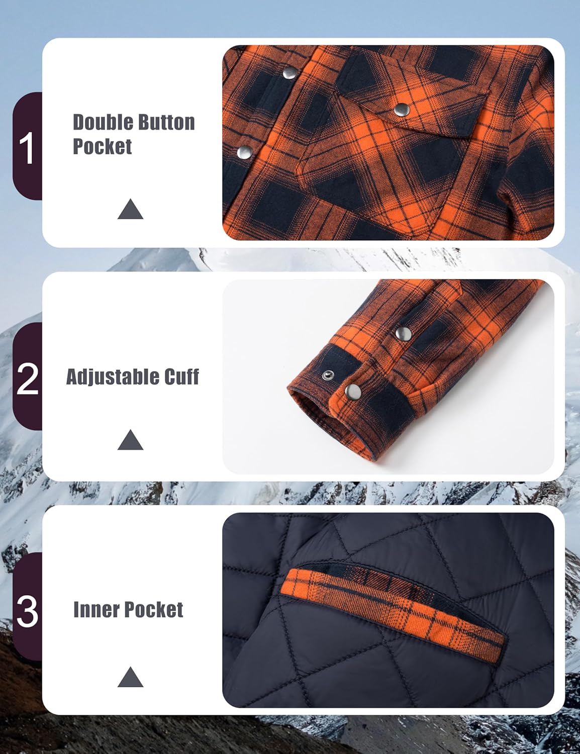 CRYSULLY Men's Flannel Shirt Jacket Cotton Quilted Lined Button Down Plaid Shirt Jacket Winter Warm Heavyweight Shackets - Image 6