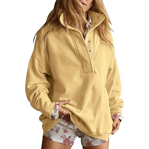 Gacaky Sweatshirt for Women Oversized Casual Long Sleeve Button Henley Neck Pullover Tops Fashion Outfits Clothes