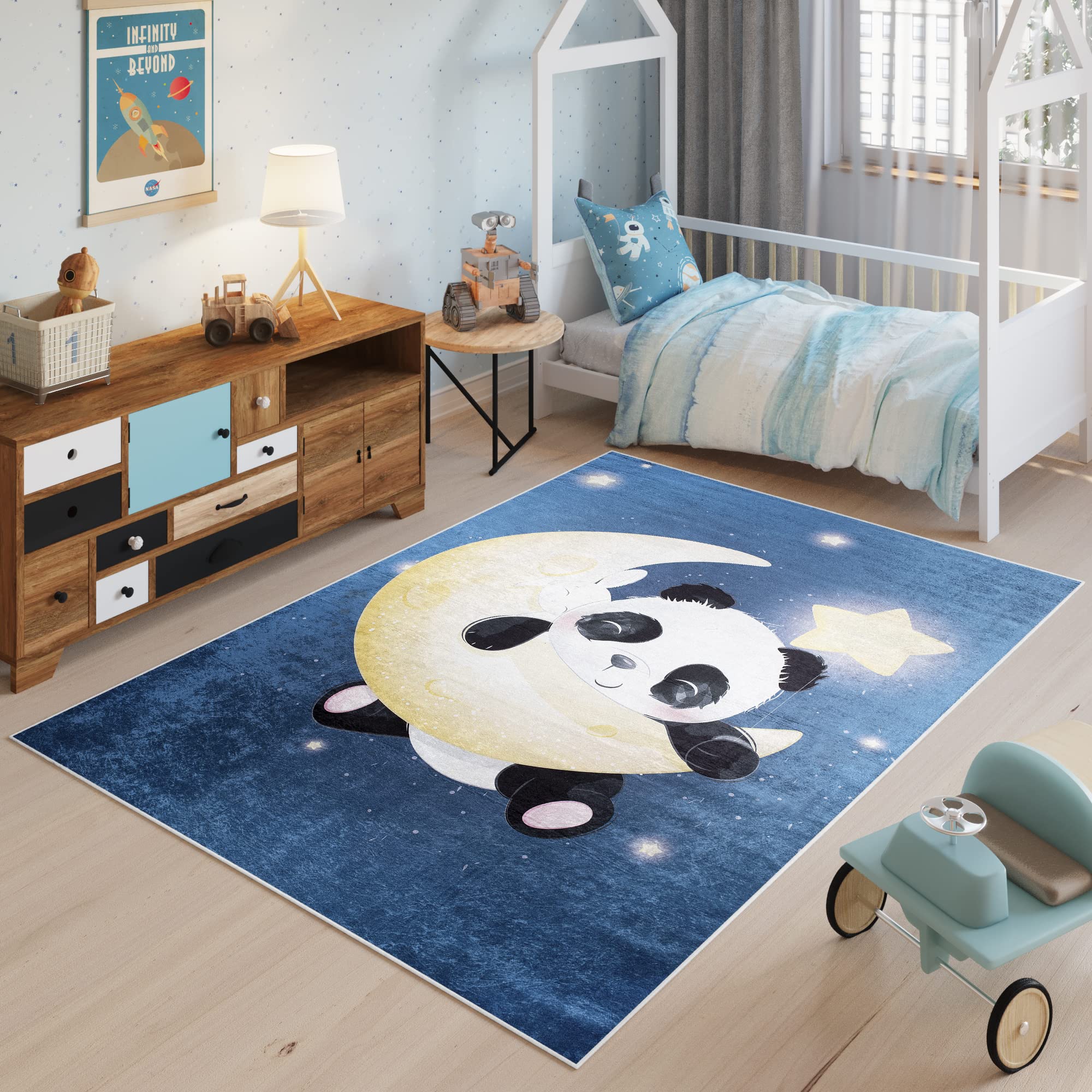 Tapis enfant 140x200 lavable et antidérapant motif panda jaune