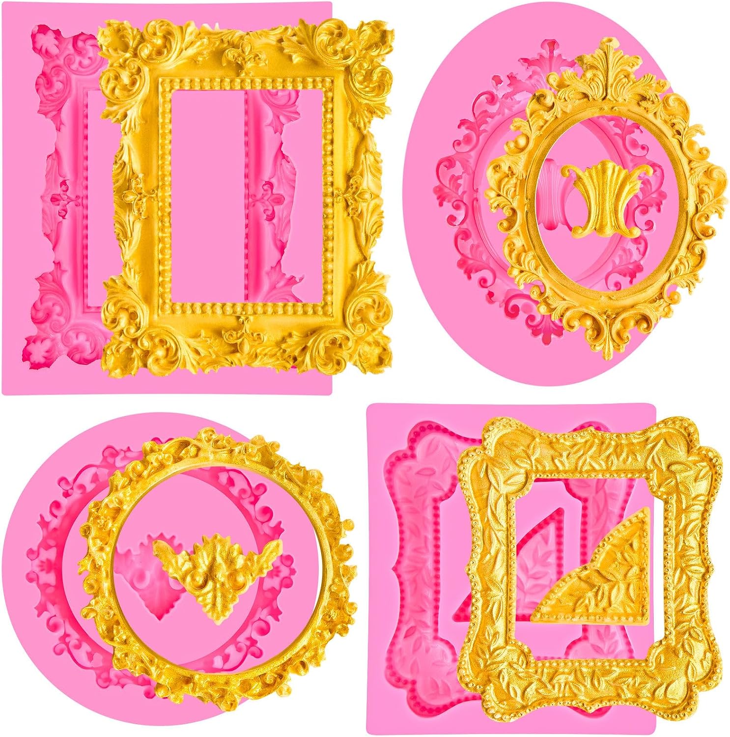 JOERSH Baroque Frame Silicone Fondant Mold, 4Pcs