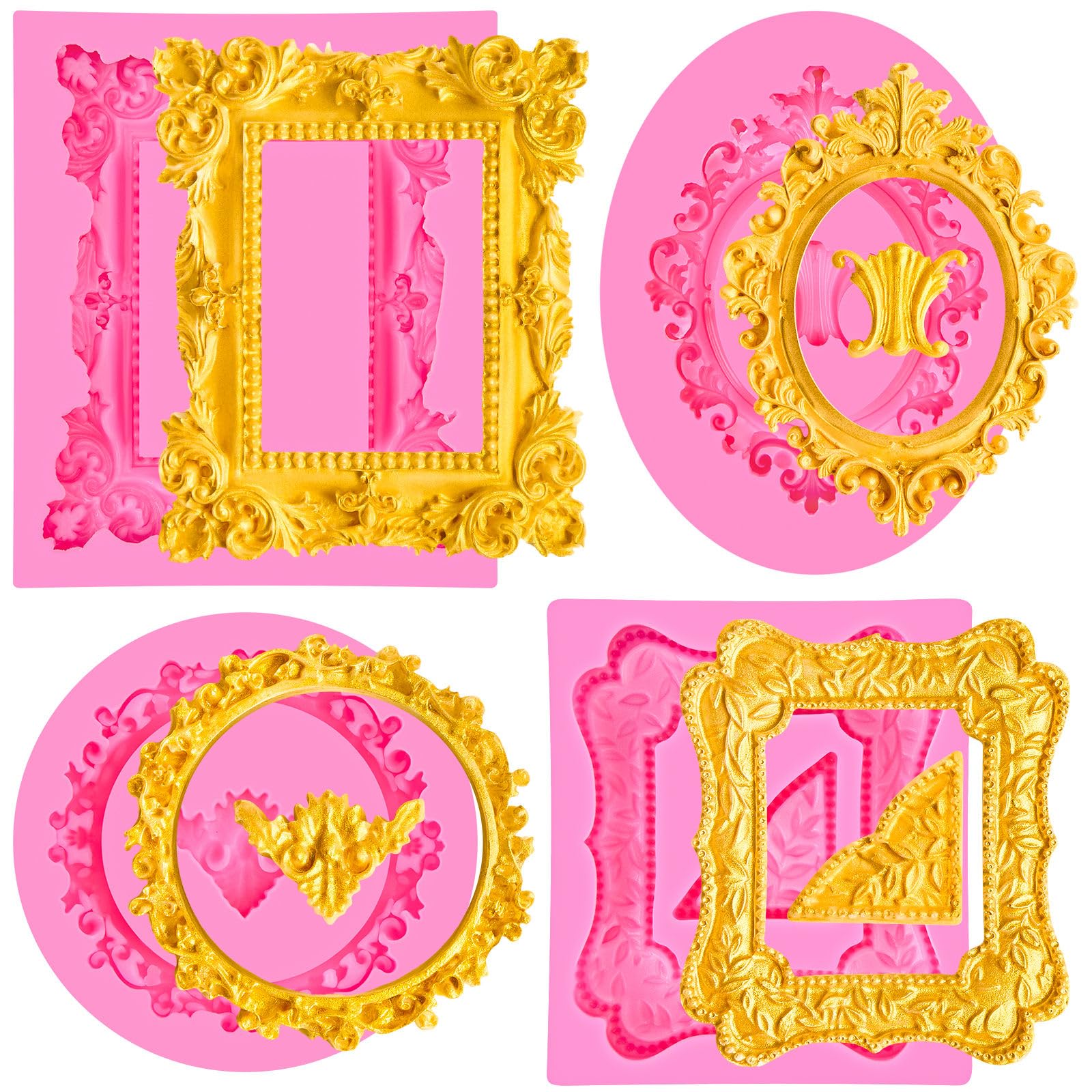 Photo 1 of JOERSH 4PCS Baroque Frame Mold, Picture Photo Frames and Corners Silicone Fondant Mold for Cake Decorating, Cupcake Topper, Chocolate, Candy, Sugarcraft, Dessert Decor