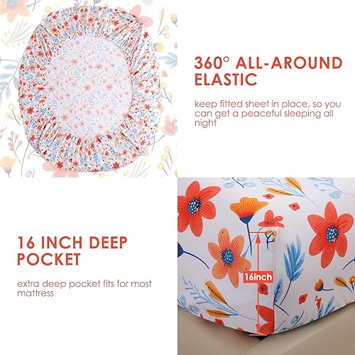 Miniatura 10 de JSD Juego de sábanas de 4 piezas con diseño floral de rosas de acuarela, tamaño matrimonial, sábanas de microfibra con estampado suave, bolsillo