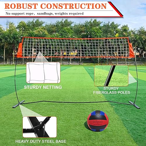 Miniatura 4 de Red de entrenamiento de voleibol portátil de 12 pies18 pies para golpear o servir taladros, red de práctica independiente para exteriores e