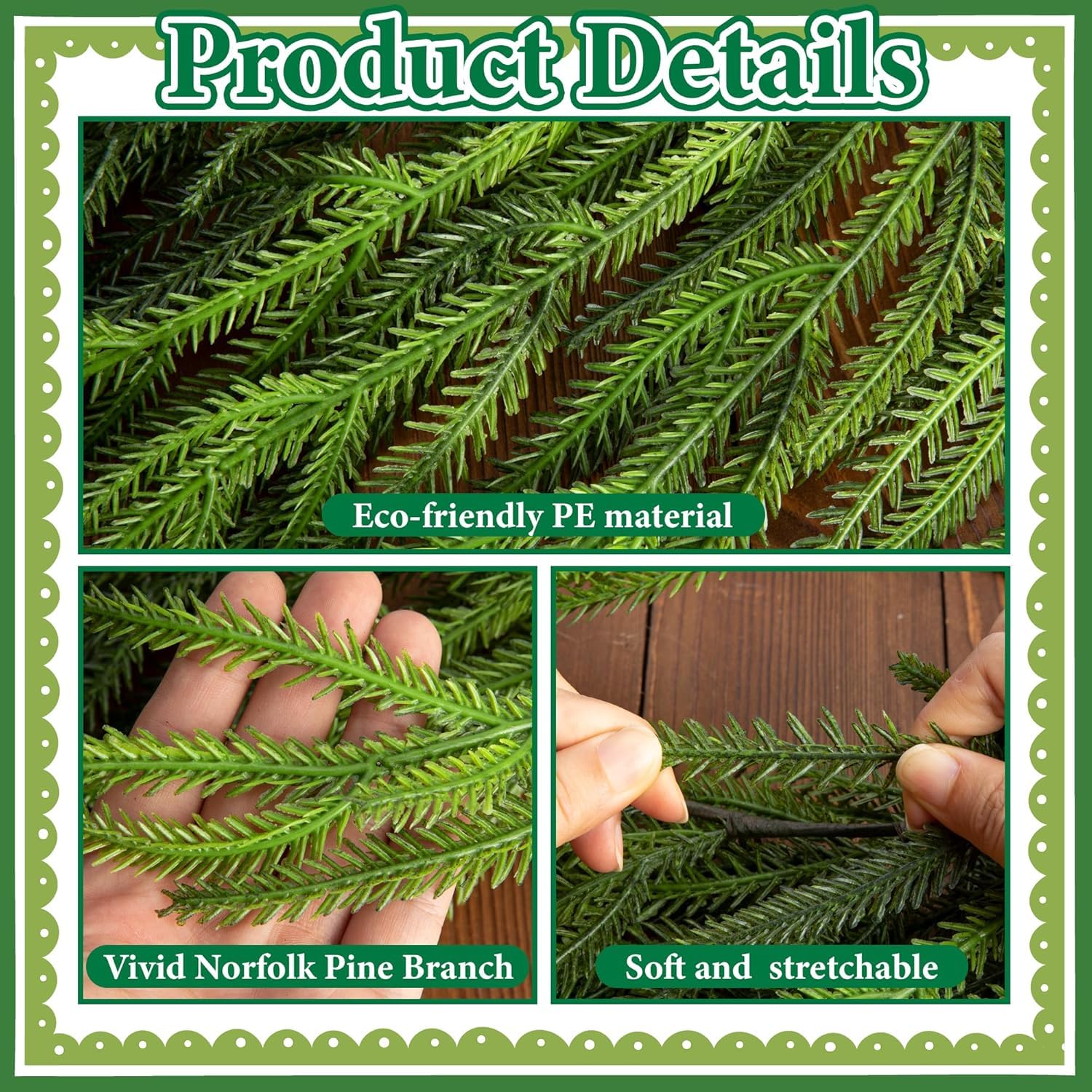 1.8M Christmas Norfolk Pine Garland, Artificial Dense Norfolk Pine Greenery - Image 3