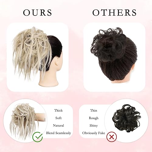 Miniatura 3 de MORICA - Extensión de pelo sintético estilo moño recogido, ondulado y alborotado, con banda elástica para cola de caballo, extensiones de cabello