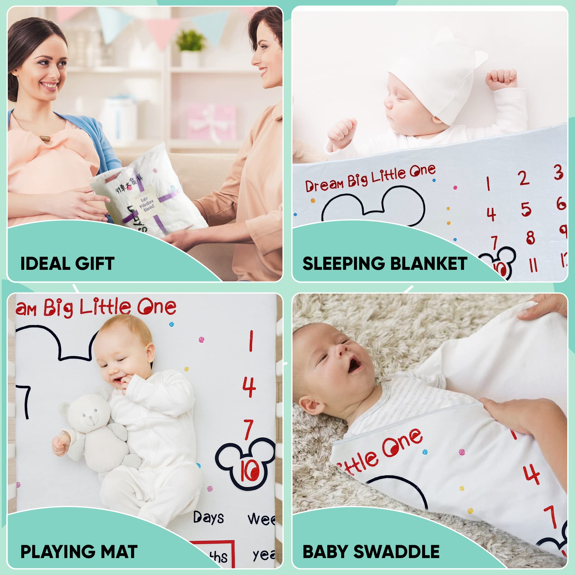 babyly Manta de hito para bebé con tabla de crecimiento, sombrero y marcos, perfecta para capturar recuerdos con el tema de Disney, manta unisex de 40 x 60 pulgadas para bebé niña y niño