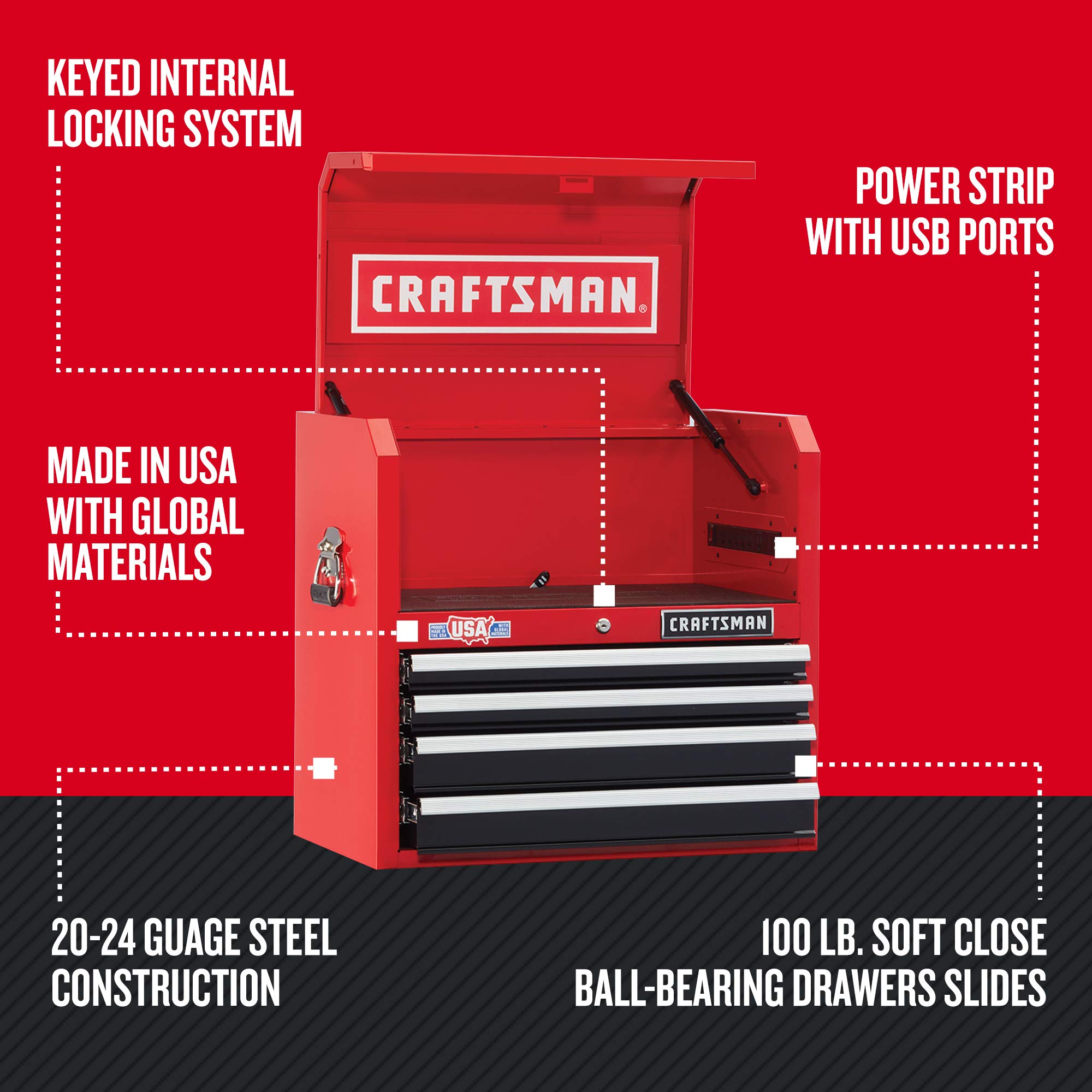 CRAFTSMAN Tool Chest with Drawer Liner Roll/Tray Set, 26Inch, 4 Drawer