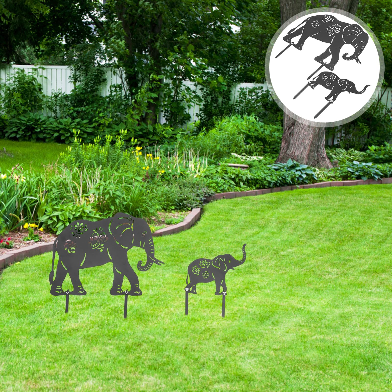 ibasenice Elefanten Einfache Installation aus Eisen 2 Stück Gartenstecker Schwarze Metall Gartendeko für Außenbereich für Rasen und Gartenliebhaber