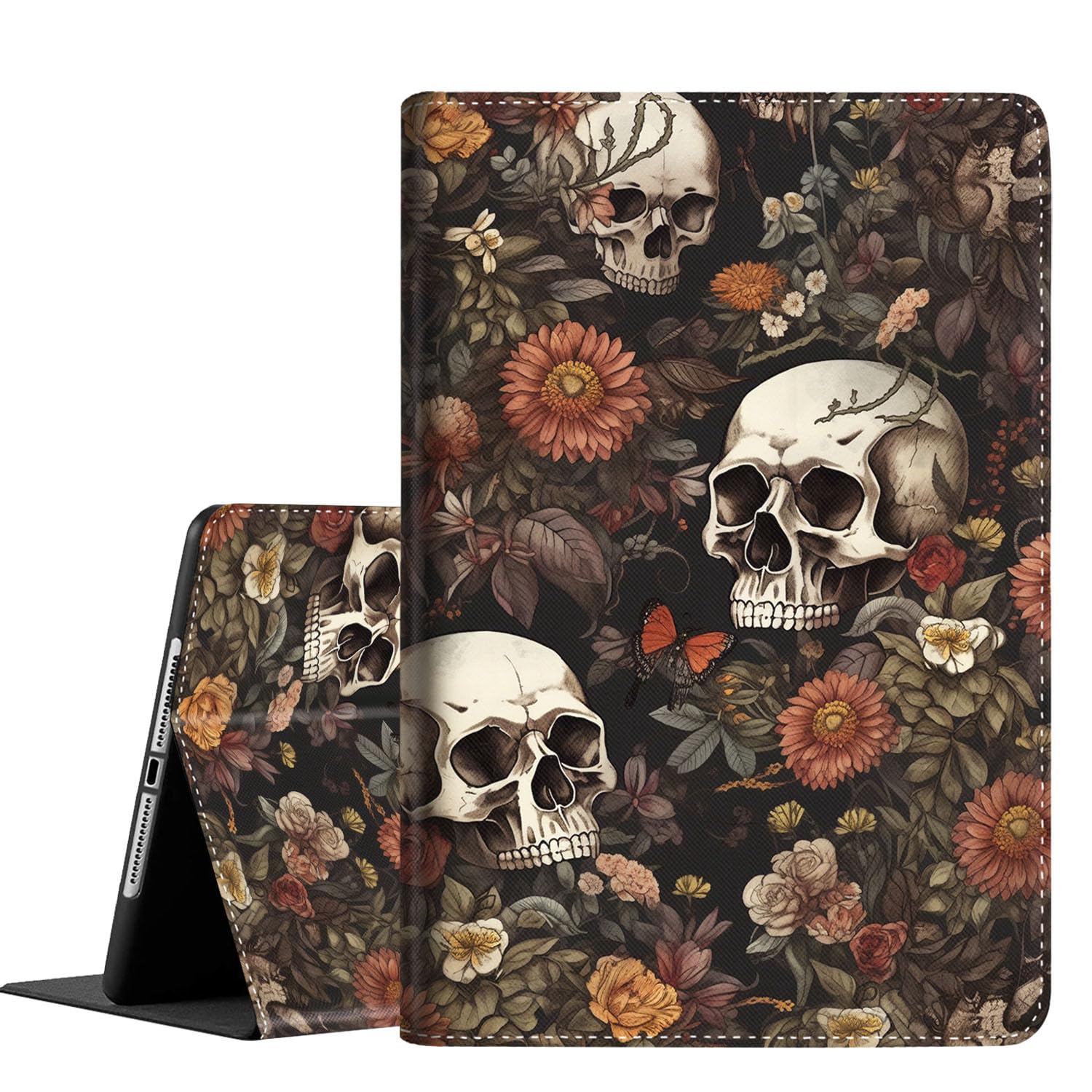 FDHHKJUKO Case for iPad (A16) 11th Gen 11 Inch (2025), for iPad 10th Gen 10.9 Inch (2022), Slim Folding Stand Cover with Auto Wake/Sleep, Skull Flower