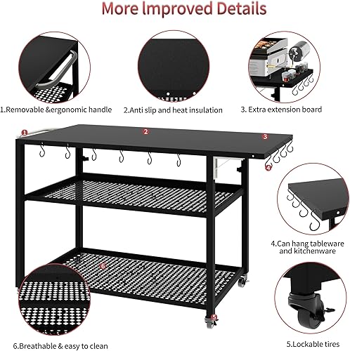 Miniatura 2 de LERIKA Mesa de parrilla para exteriores de 49 pulgadas, carrito plegable portátil de metal grande con ruedas para jardín, patio, barbacoa, cocina,