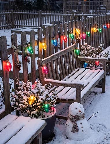 Miniatura 3 de Tira de luces LED multicolor de Navidad de 16 pies para exteriores con 10 bombillas C7 transparentes jumbo multicolor, luces de Navidad colgantes