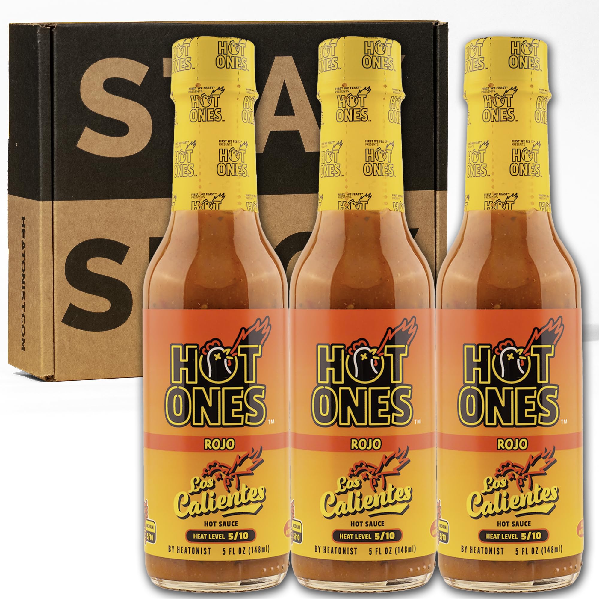 HOT ONESLos Calientes Rojo Hot Sauce Made With Natural Ingredients & Spicy Flavors From Smoked Red Jalapeno, Habenaro & Apricot, 5 fl oz Bottle (3-Pack)