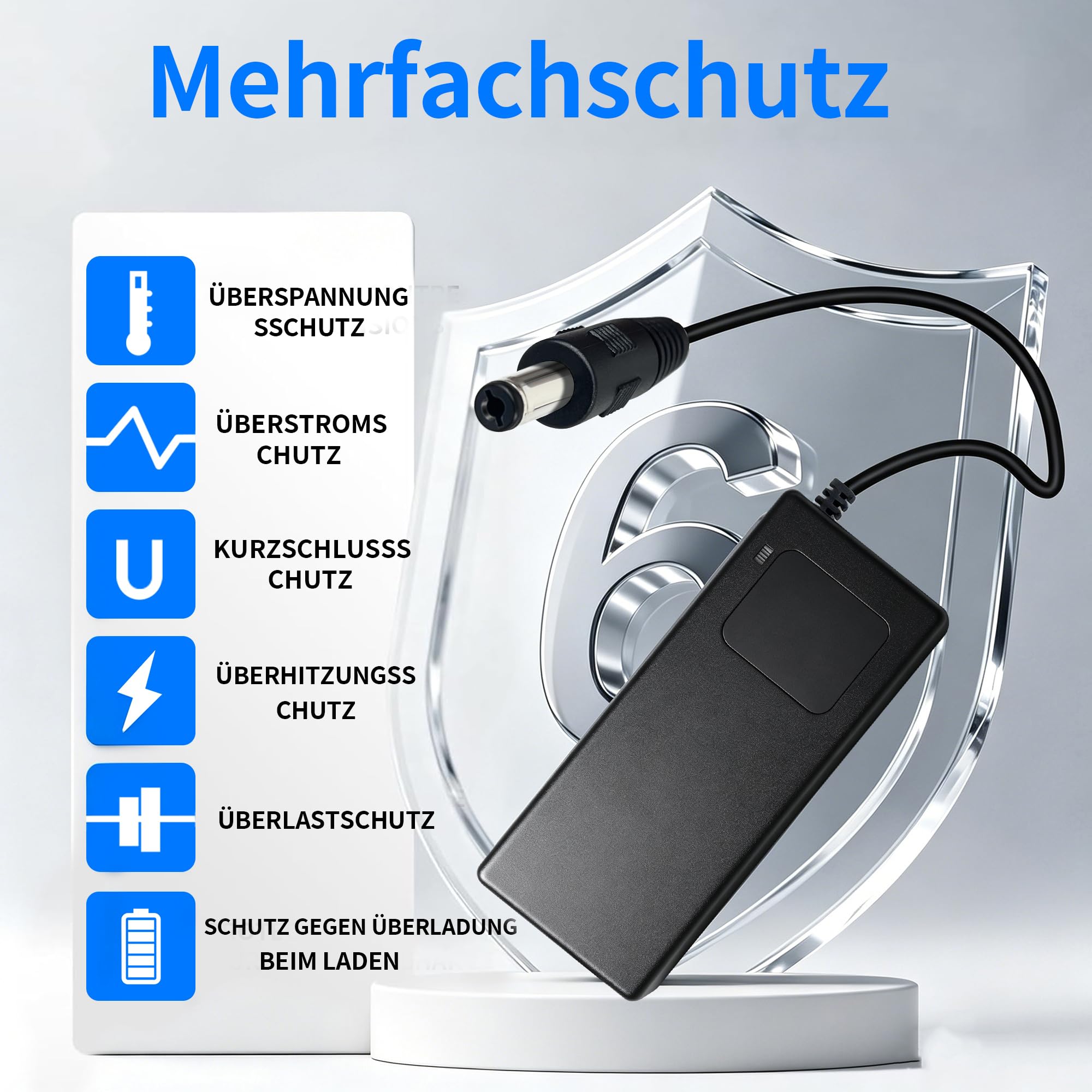 Chargeur de batterie au lithium 58,8 V 2 A adaptateur CA pour batteries 14S 52 V/51,8 V, avec indicateur de tension LED en temps réel, équipé d'une prise DC 5,5 × 2,1 mm (avec adaptateur 5,5 × 2,5 mm)