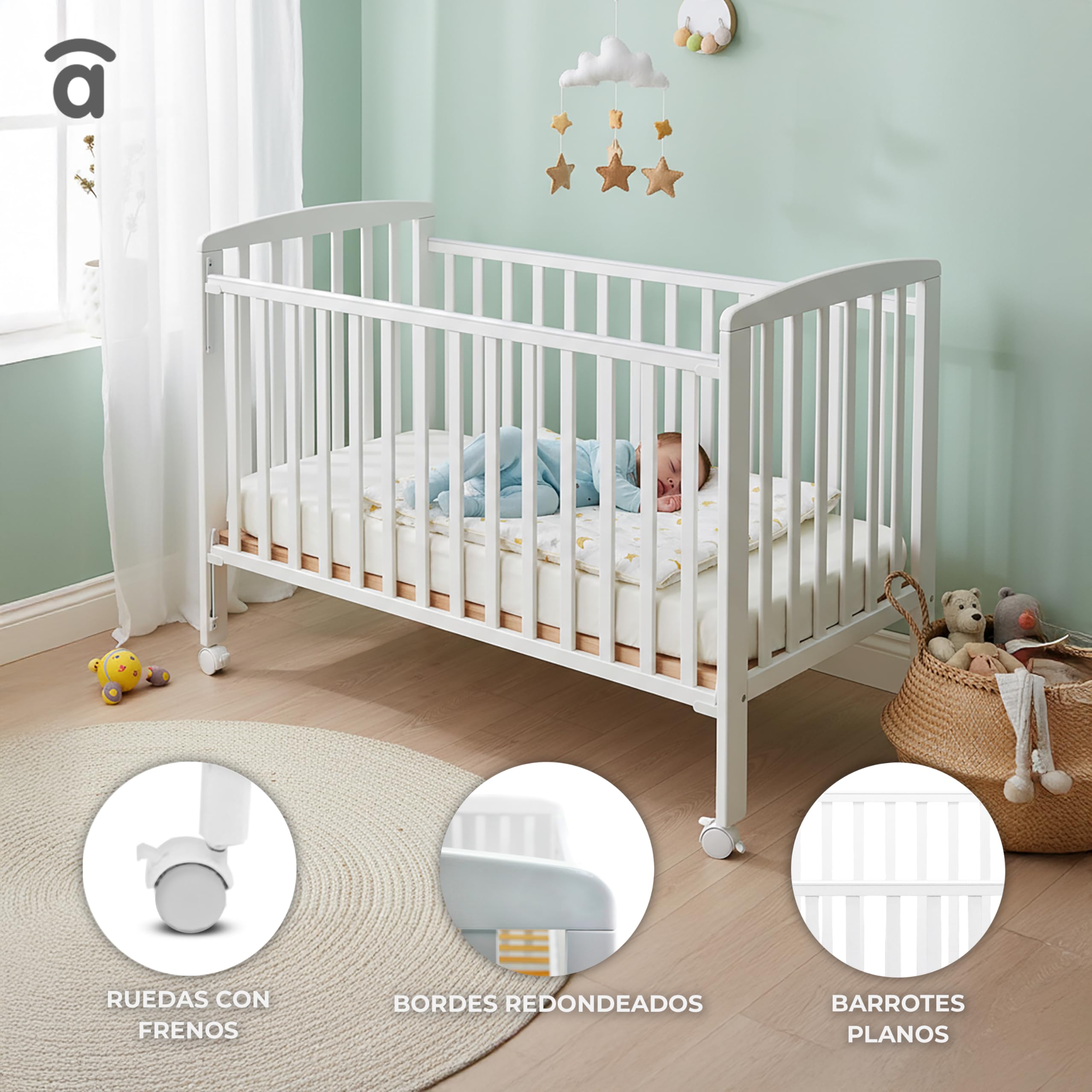Asalvo 12371 - Cuna de madera, 120 x 60 cm, color blanco