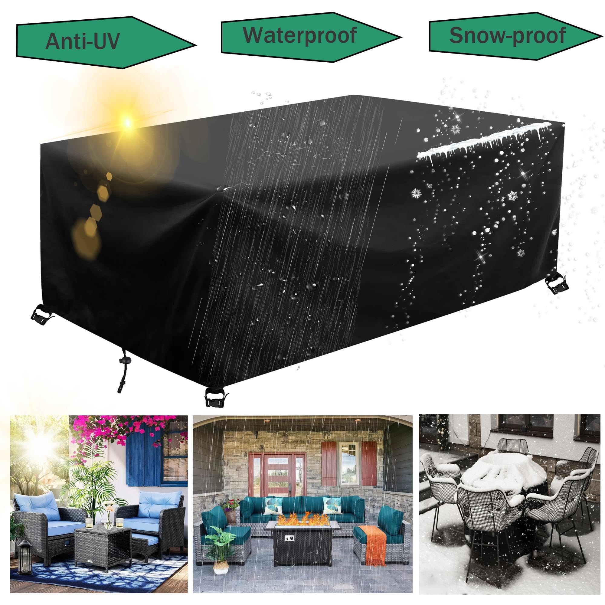 Copertura de Mobili da Giardino 210x115x40cm/LxWxH Nero Telo 420D Oxford Impermeabile Antivento Antipolvere Copri Tavolo da Esterno con Coulisse Copritavolo Telo Copri Mobili da Esterno