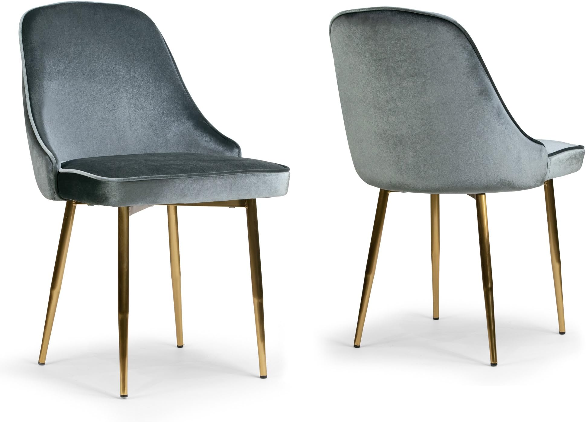 Glamour Home Set of 2 Alpha Blue-Gray Velvet Chair with Brushed Golden Steel Legs